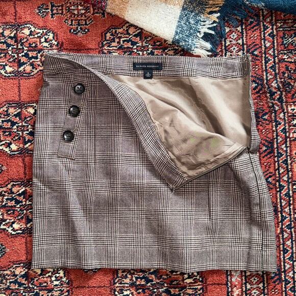 Banana Republic 6 Houndstooth Plaid Mini Skirt in Burgundy/Black/Gray Lined - Picture 4 of 5